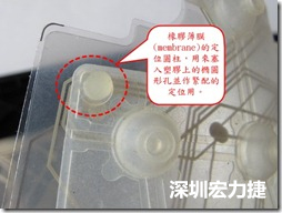 橡膠薄膜(membrane)的定位圓柱，可以用來塞入塑膠上的橢圓形孔洞，最為緊配的定位之用。
